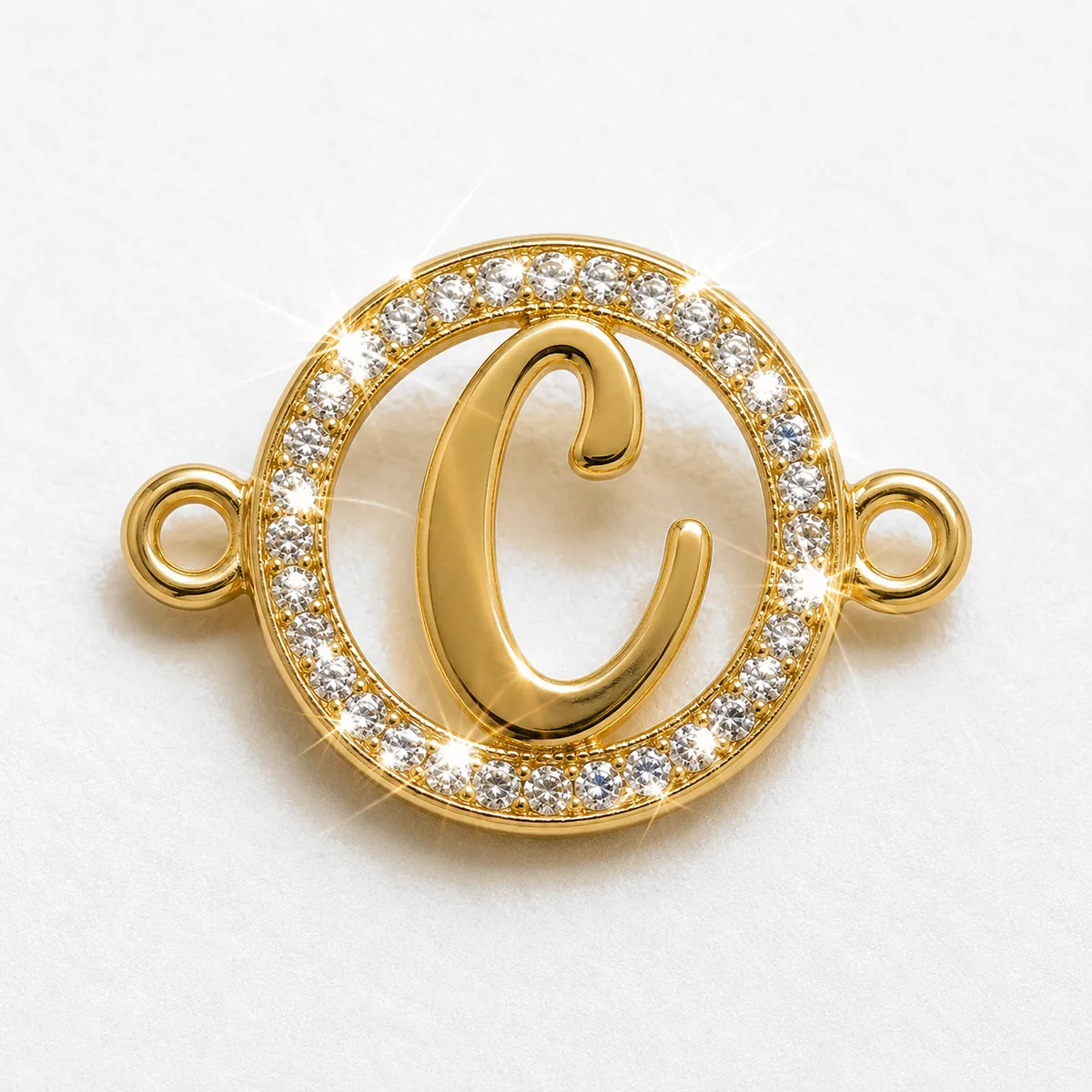 Initial C Charm with Stone Accents in 18K gold
