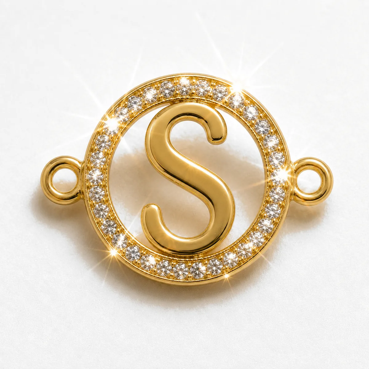 Initial S Charm with Stone Accents in 18K gold