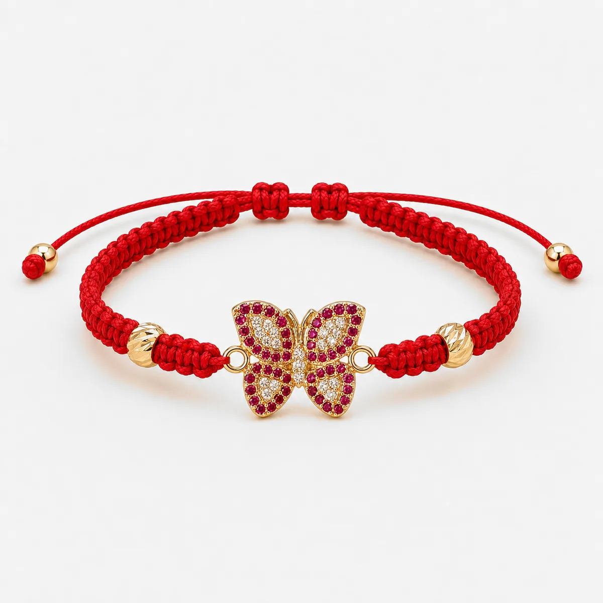 Pulsera de hilo rojo con motivo de mariposa