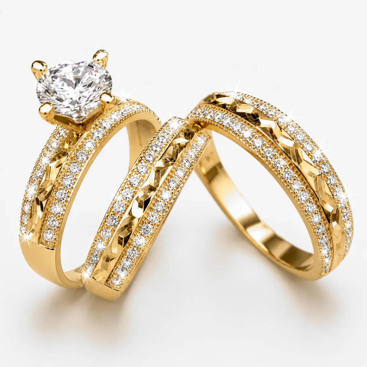 Engagement Ring and Wedding Bands Set in 18K gold