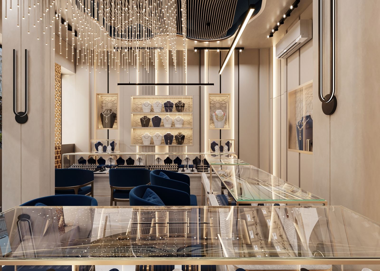 Showroom minimalista de joyeria de oro 18K